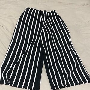 Black and White Striped Wide-Leg Pants